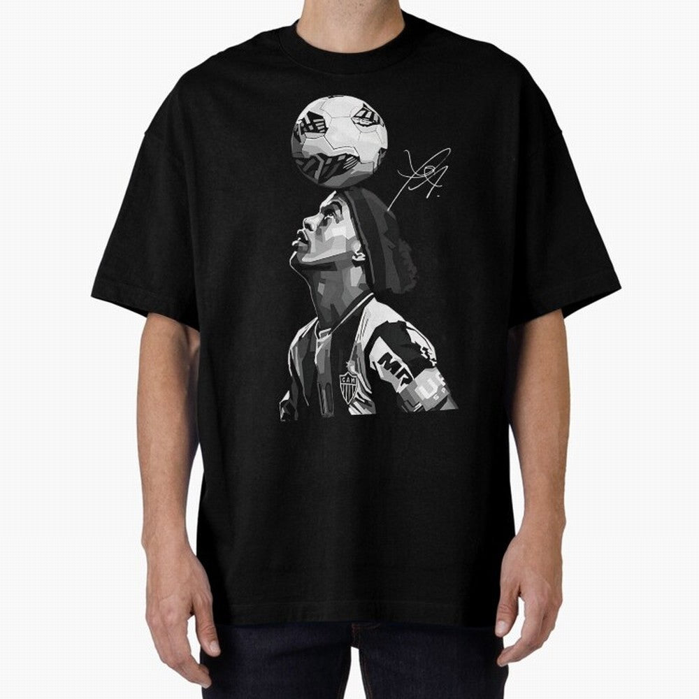 Ronaldinho - black white Oversized T-Shirt Enjoy FIFA World Cup 2026 USA Canada Mexico Filled with Neymar, Haaland and Cristiano Ronaldo, Argentina and Brazil Energy, Fan Favorite Moments, National Team Passion, Big Match Drama and Soccer History;