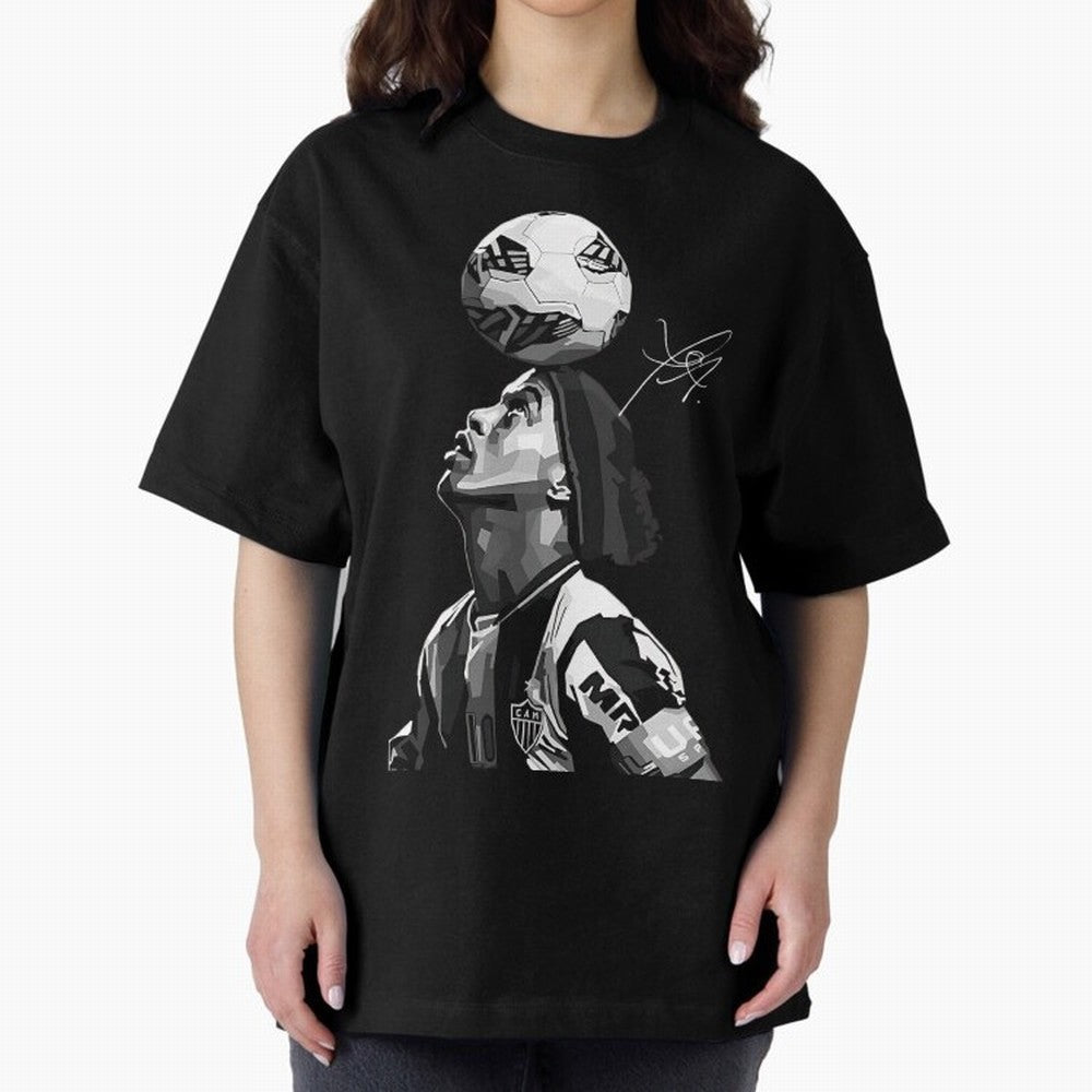 Ronaldinho - black white Oversized T-Shirt Enjoy FIFA World Cup 2026 USA Canada Mexico Filled with Neymar, Haaland and Cristiano Ronaldo, Argentina and Brazil Energy, Fan Favorite Moments, National Team Passion, Big Match Drama and Soccer History;