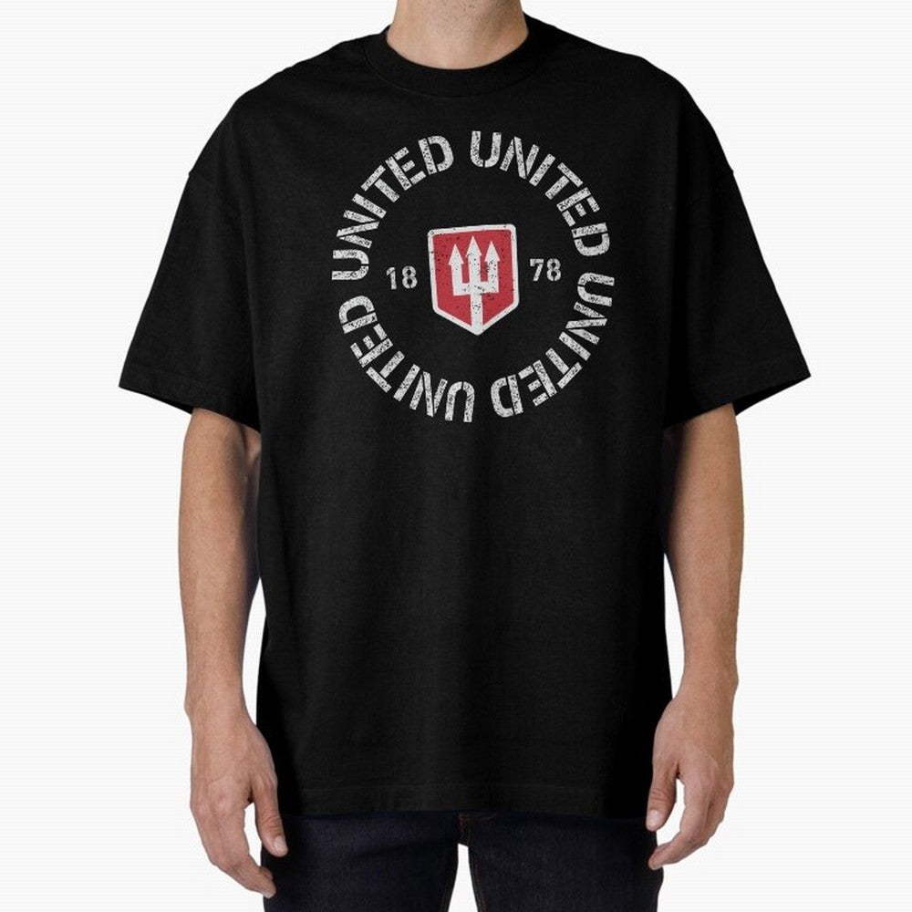 Manchester United Retro Vintage Oversized T-Shirt Celebrate Unforgettable Nights in Global Football Passion for FIFA World Cup 2026, Capturing Neymar, Haaland and Cristiano Ronaldo, Spain and Netherlands, Football Festival Excitement, Trophy