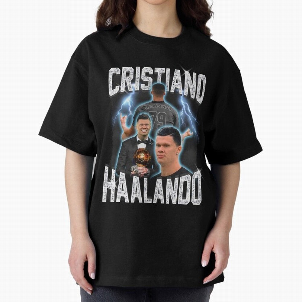 Cristiano Haalando Oversized T-Shirt Keep the Match Day Mood of FIFA World Cup 2026 USA Canada Mexico Spirit, Featuring Spain and Netherlands, Haaland, Game Day Rituals, Football Legends, Country Pride and the Road to the Final; Ideal for Football