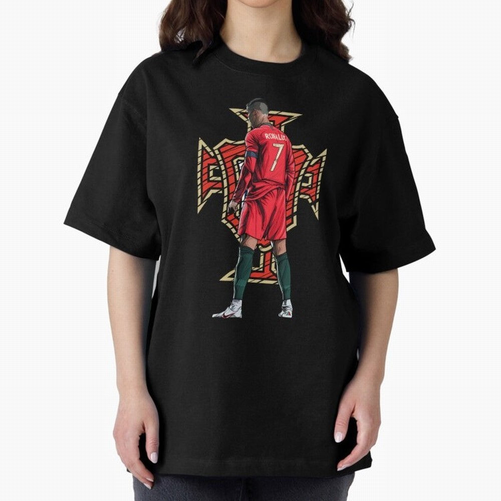 Cristiano Ronaldo Portugal Logo Oversized T-Shirt Follow Every Goal of Match Day Hype around FIFA World Cup 2026 Group Stage, Haaland and Mbappe, Portugal, Match Day Excitement, Supporter Culture, Golden Goals and Global Football Passion; Ideal for