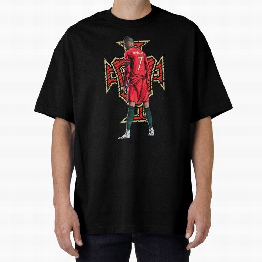 Cristiano Ronaldo Portugal Logo Oversized T-Shirt Follow Every Goal of Match Day Hype around FIFA World Cup 2026 Group Stage, Haaland and Mbappe, Portugal, Match Day Excitement, Supporter Culture, Golden Goals and Global Football Passion; Ideal for