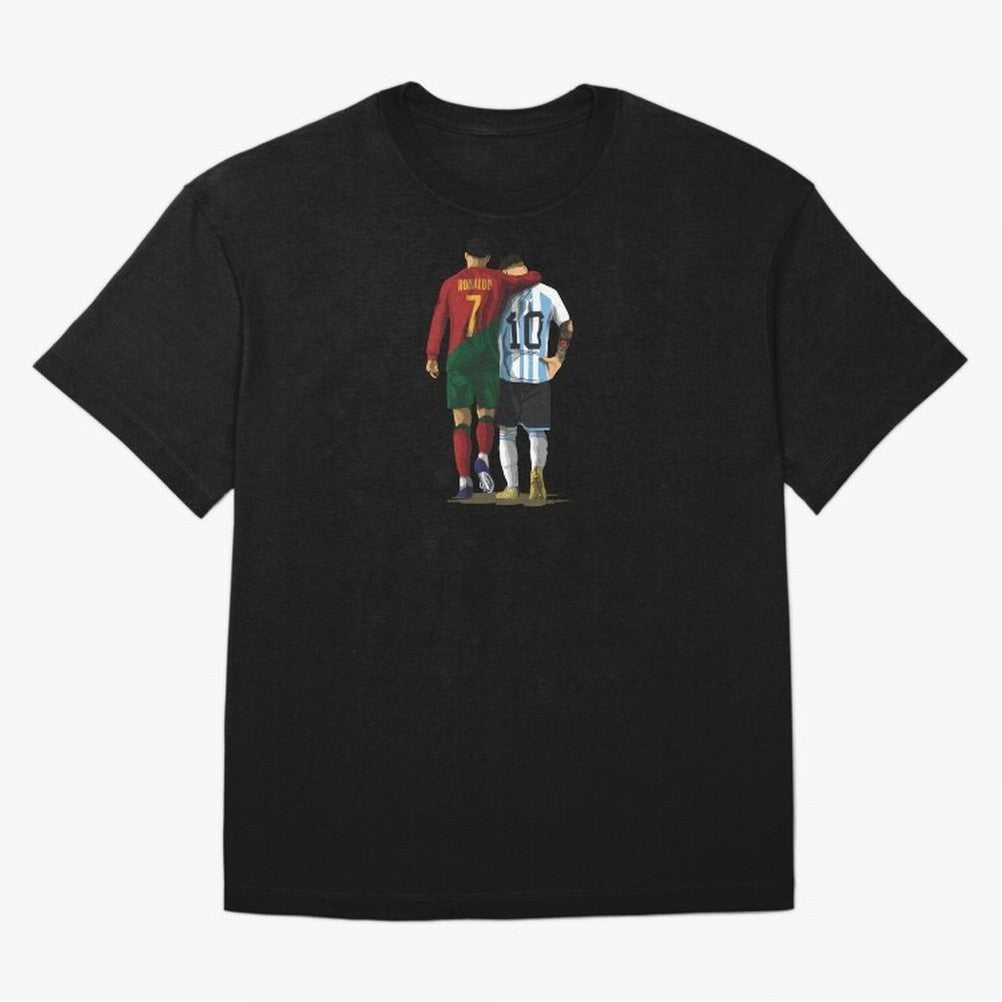 Messi Ronaldo Chit Chat Illustration Oversized T-Shirt Bring the FIFA World Cup 2026 Group Stage Journey through Mbappe Highlights, Spain Pride, Football Festival Excitement, Trophy Ambitions, Country Rivalries and Star Player Buzz; Created for