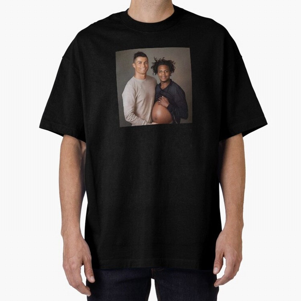 Cristiano Ronaldo and IShowSpeed pregnant. Oversized T-Shirt Unlock FIFA World Cup 2026 USA Canada Mexico Spirit, Centered on England, France and Netherlands, CR7, Match Day Excitement, Supporter Culture, Golden Goals and Global Football Passion;