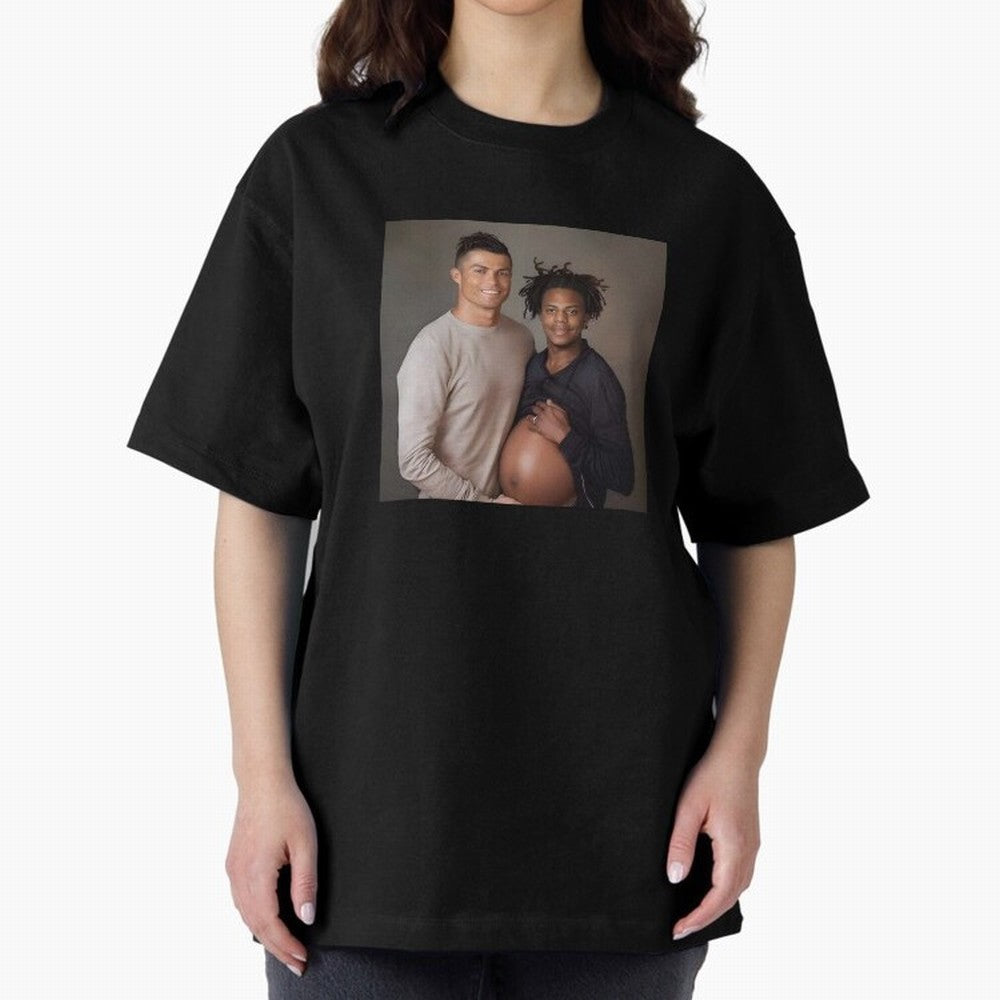 Cristiano Ronaldo and IShowSpeed pregnant. Oversized T-Shirt Unlock FIFA World Cup 2026 USA Canada Mexico Spirit, Centered on England, France and Netherlands, CR7, Match Day Excitement, Supporter Culture, Golden Goals and Global Football Passion;