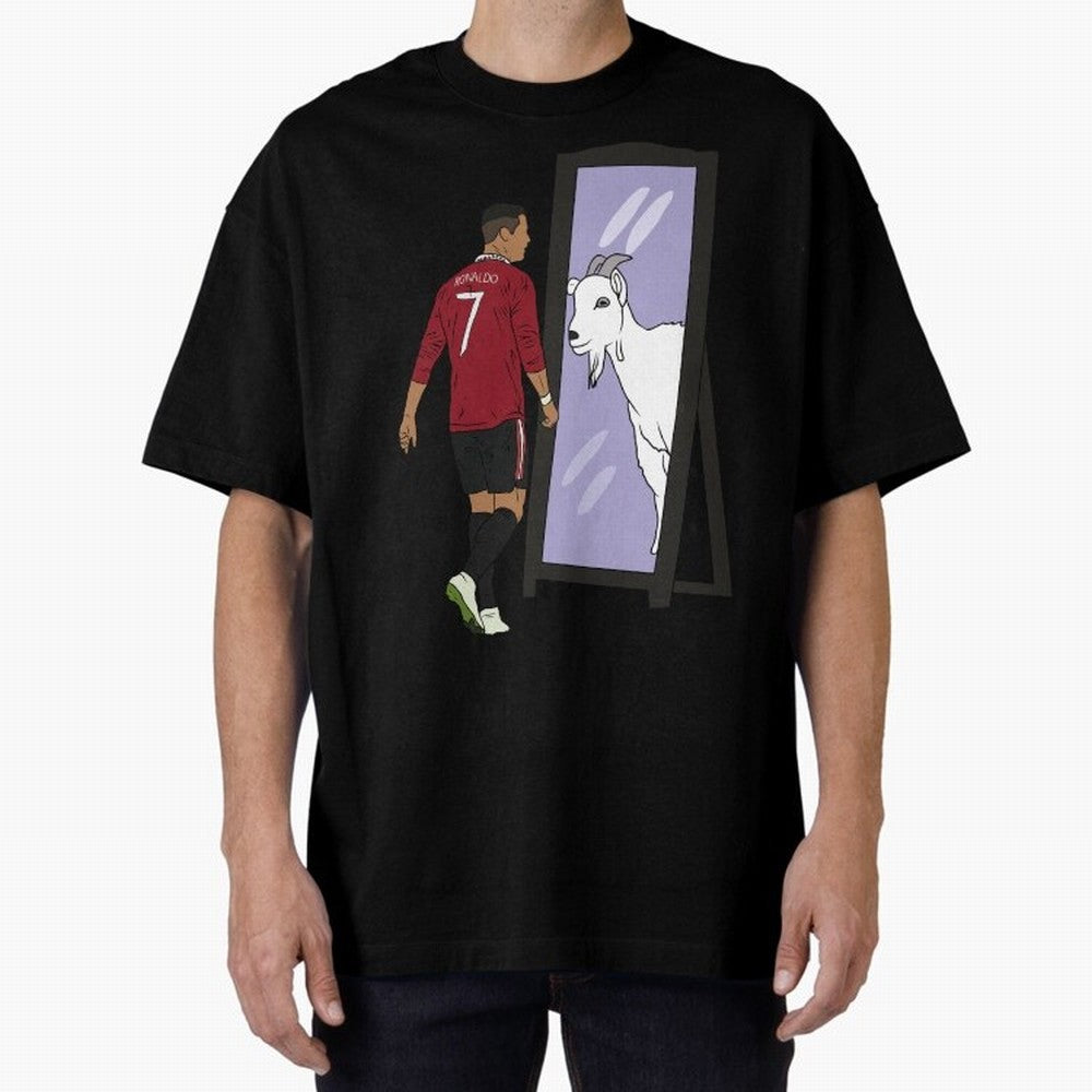 Cristiano Ronaldo Mirror GOAT Oversized T-Shirt Support the FIFA World Cup 2026 Journey through Haaland Highlights, Argentina, France and Brazil Pride, Championship Spirit, Famous Goals, Roaring Crowds and International Football Unity; Great for