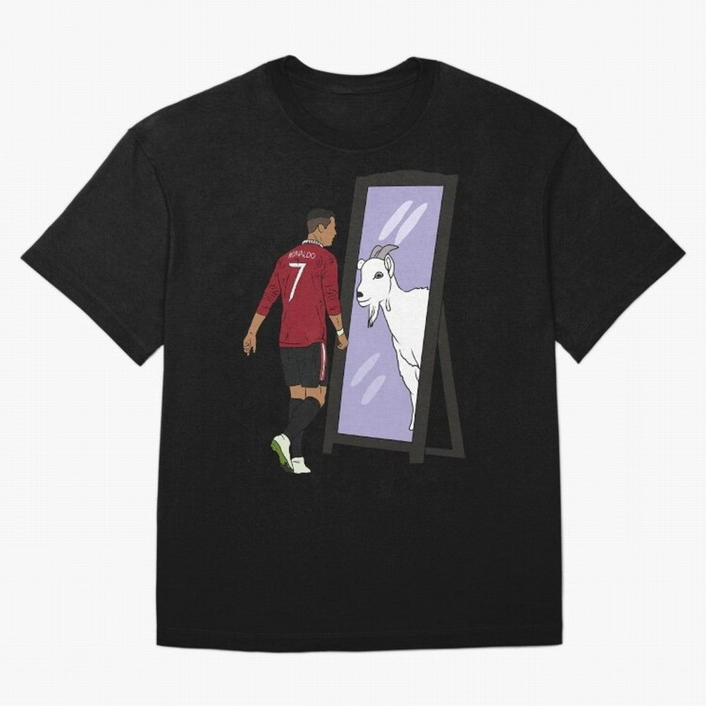 Cristiano Ronaldo Mirror GOAT Oversized T-Shirt Support the FIFA World Cup 2026 Journey through Haaland Highlights, Argentina, France and Brazil Pride, Championship Spirit, Famous Goals, Roaring Crowds and International Football Unity; Great for