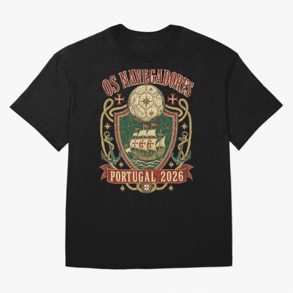 Os Navegadores Portugal 2026 World Cup Soccer T-Shirt Oversized T-Shirt Showcase FIFA World Cup 2026 Driven by CR7 and Messi, England and Germany Energy, Stadium Chants, National Pride, Trophy Dreams and Unforgettable Football Memories; Perfect for