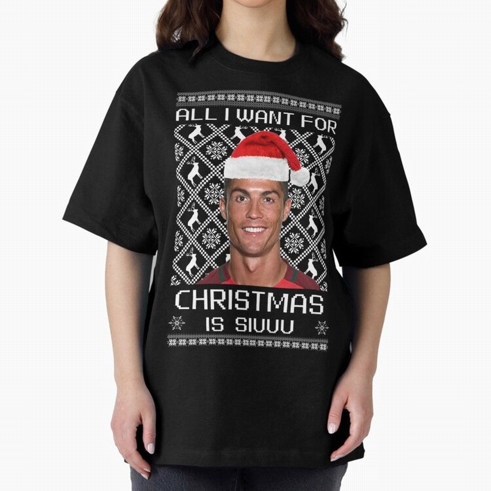 cristiano ronaldo siuuu christmas sweater Oversized T-Shirt Back the Journey through FIFA World Cup 2026 Group Stage Centered on CR7 and Messi, Spain and Netherlands Energy, Soccer Culture, Superstar Moments, National Team Dreams and Competitive