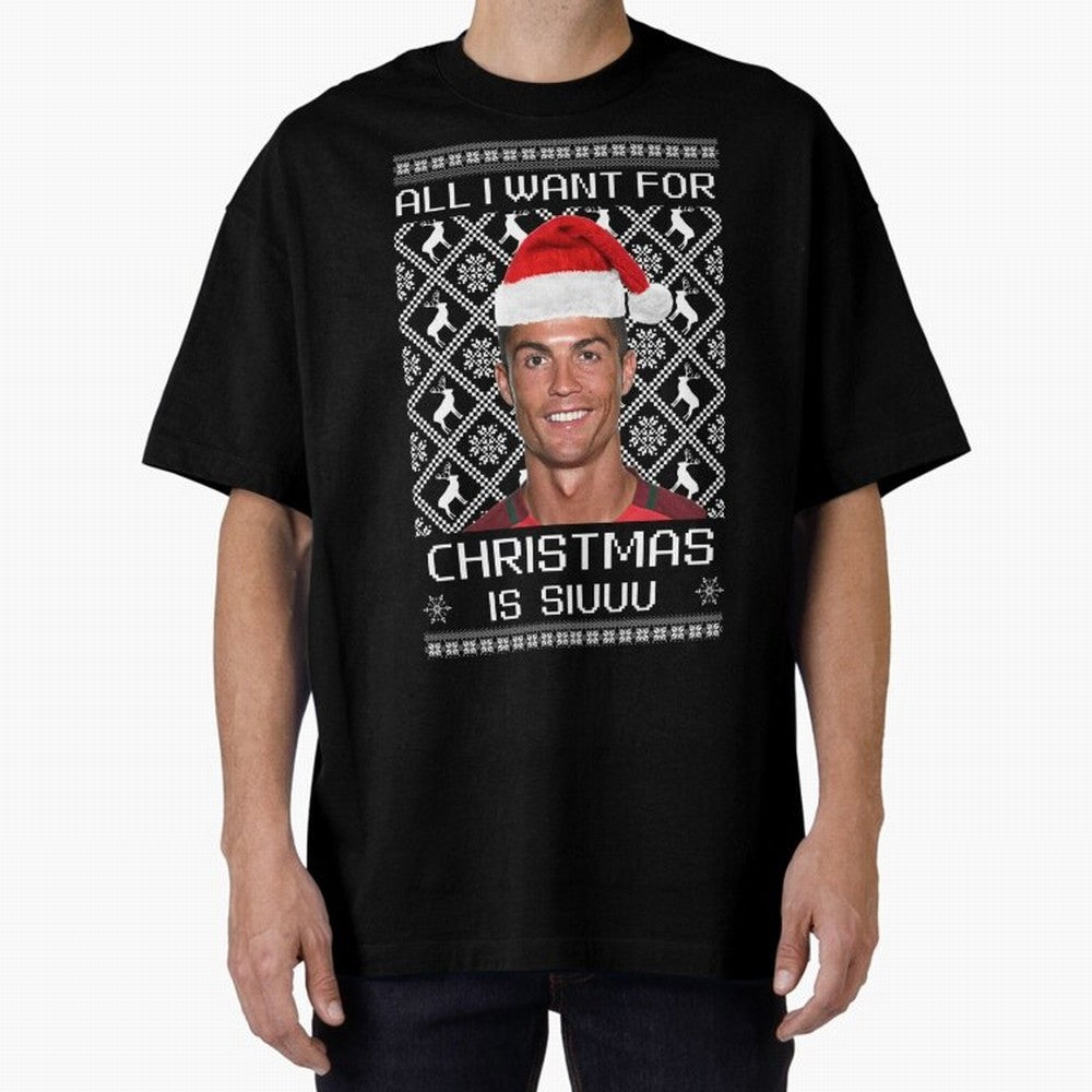 cristiano ronaldo siuuu christmas sweater Oversized T-Shirt Back the Journey through FIFA World Cup 2026 Group Stage Centered on CR7 and Messi, Spain and Netherlands Energy, Soccer Culture, Superstar Moments, National Team Dreams and Competitive