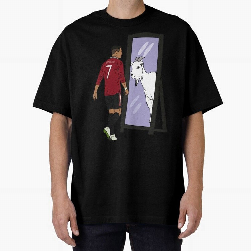 Cristiano Ronaldo Mirror GOAT Oversized T-Shirt Honor Football Greatness during FIFA World Cup 2026 Group Stage Spirit, Built around Brazil, Haaland and Mbappe, Championship Spirit, Famous Goals, Roaring Crowds and International Football Unity;