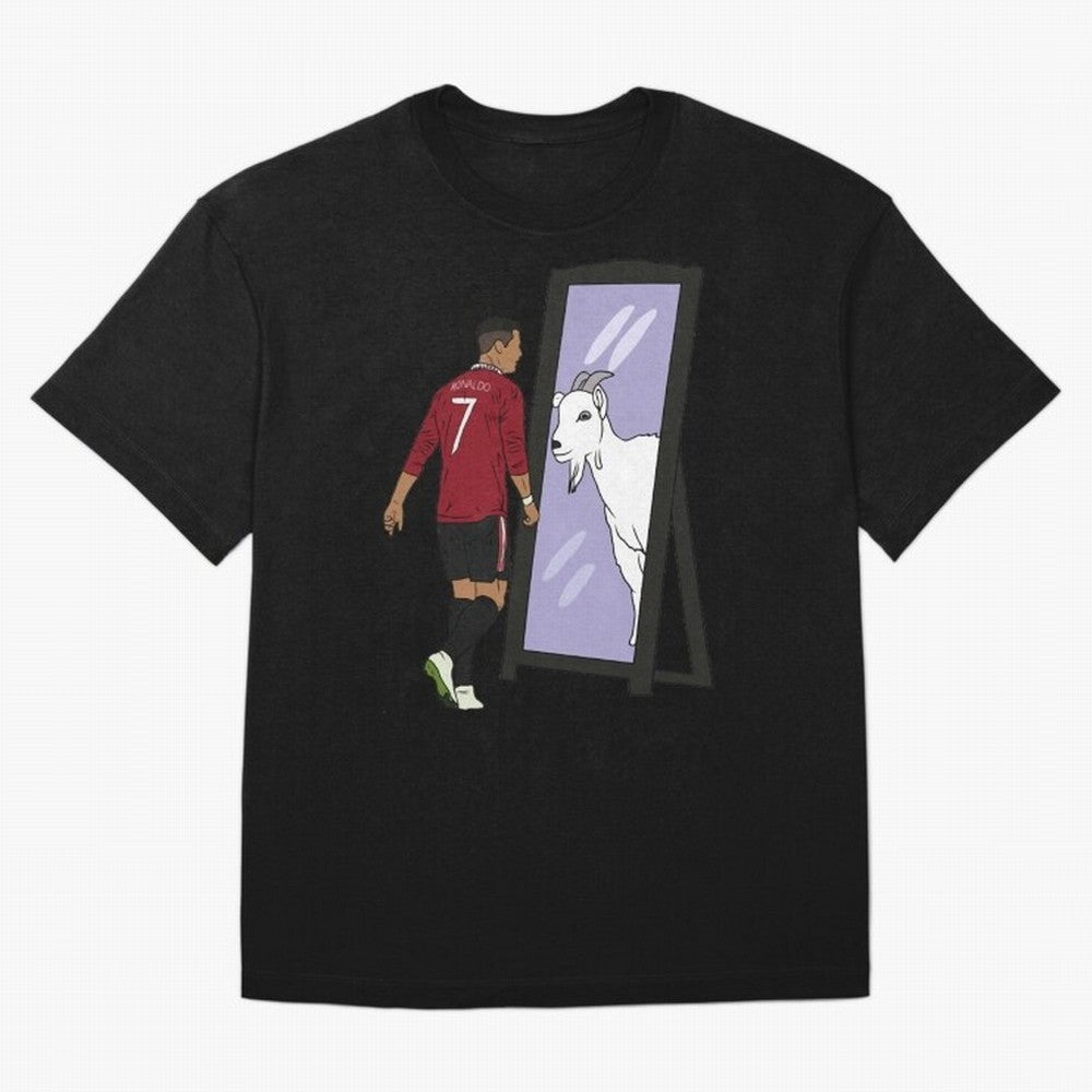 Cristiano Ronaldo Mirror GOAT Oversized T-Shirt Honor Football Greatness during FIFA World Cup 2026 Group Stage Spirit, Built around Brazil, Haaland and Mbappe, Championship Spirit, Famous Goals, Roaring Crowds and International Football Unity;