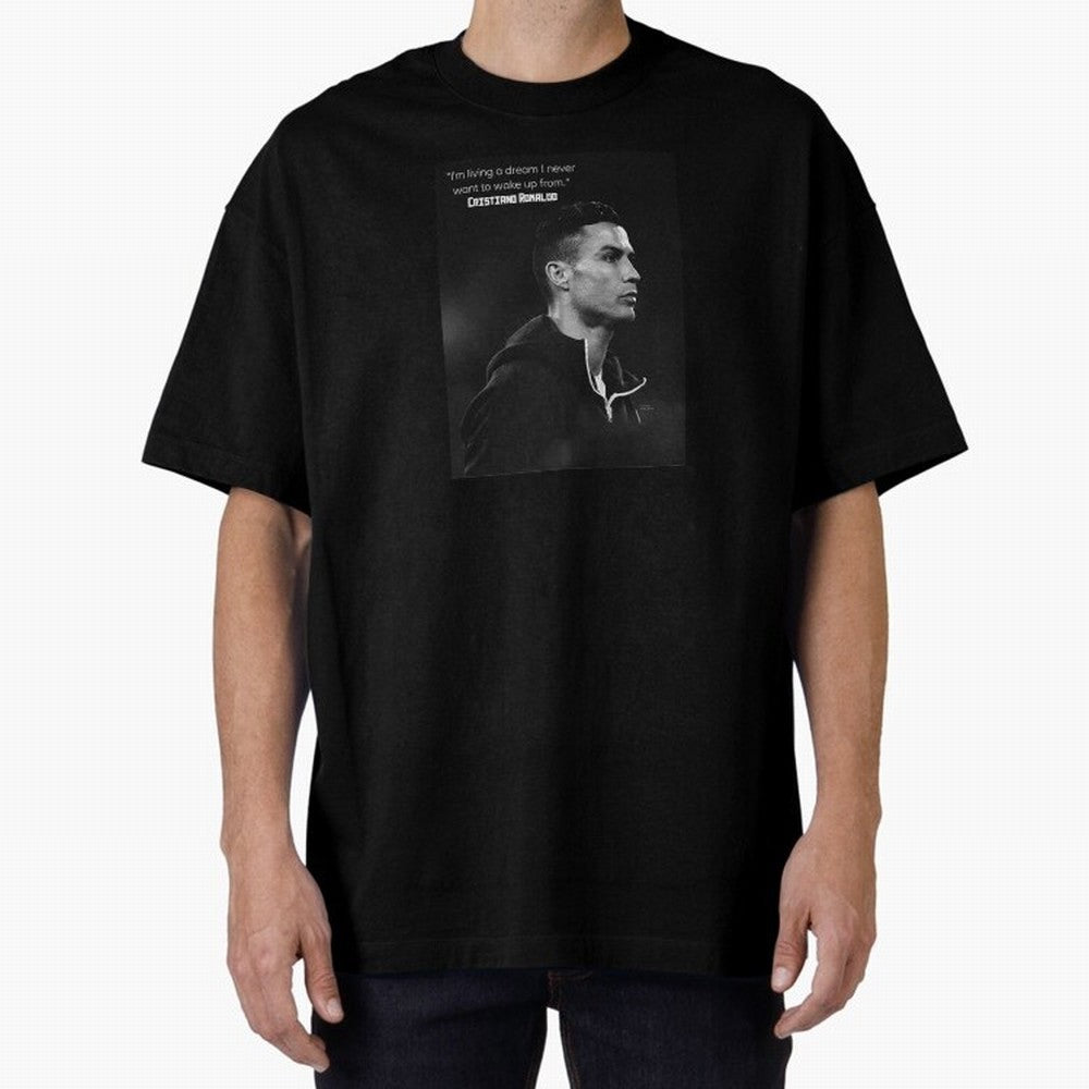 Cristiano Ronaldo motivational quote Oversized T-Shirt Embrace Global Football Passion for FIFA World Cup 2026 Group Stage, with Haaland, France and Portugal, Vintage Soccer Flavor, Modern Football Stars, National Flags and Final Night Emotion;