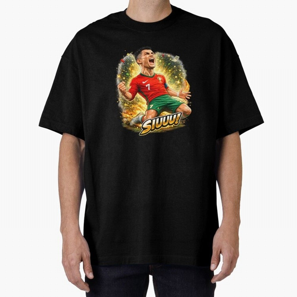 CR7 SIUUU Celebration Cartoon ¨C Legendary Football Goal Celebration Oversized T-Shirt Upgrade FIFA World Cup 2026 USA Canada Mexico Inspired by Messi and Cristiano Ronaldo, Spain and Netherlands Energy, Global Supporter Spirit, Legendary Goals,