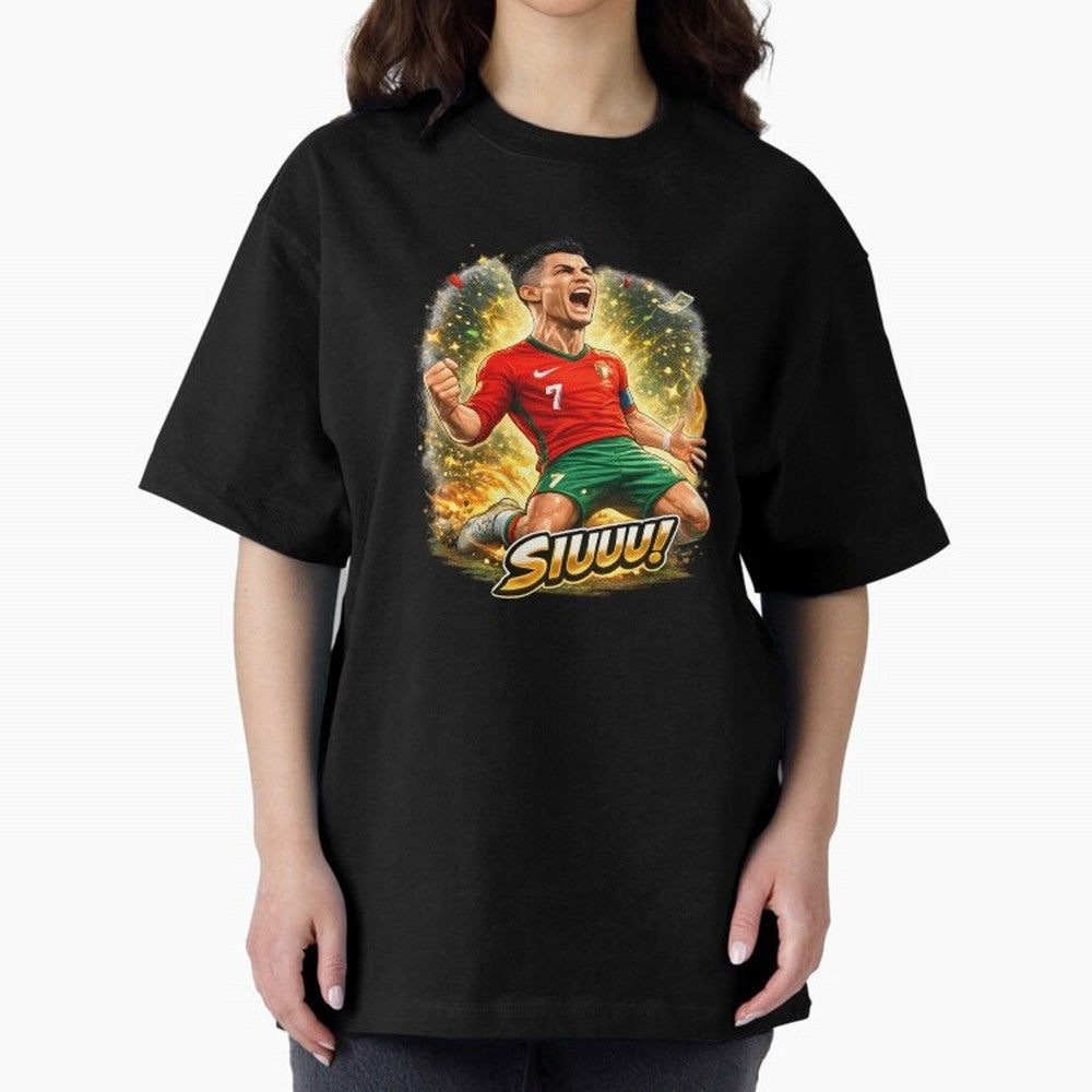 CR7 SIUUU Celebration Cartoon ¨C Legendary Football Goal Celebration Oversized T-Shirt Upgrade FIFA World Cup 2026 USA Canada Mexico Inspired by Messi and Cristiano Ronaldo, Spain and Netherlands Energy, Global Supporter Spirit, Legendary Goals,