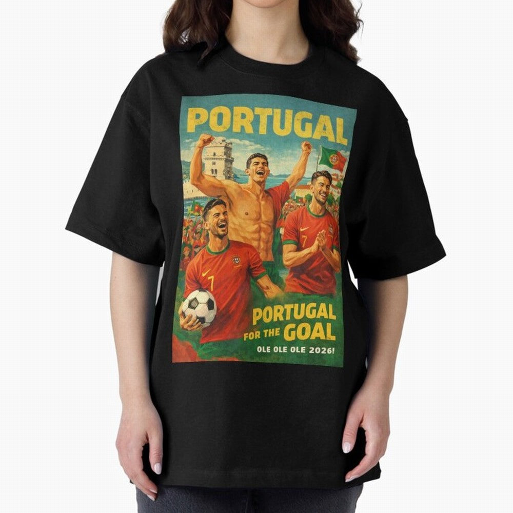 Portugal Lisbon Bel¨¦m Tower Cristiano Ronaldo FIFA World Cup Football Celebration Oversized T-Shirt Support Your Favorite Stars during Global Football Passion for FIFA World Cup 2026 USA Canada Mexico, Driven by Messi, Neymar and Mbappe, Brazil,
