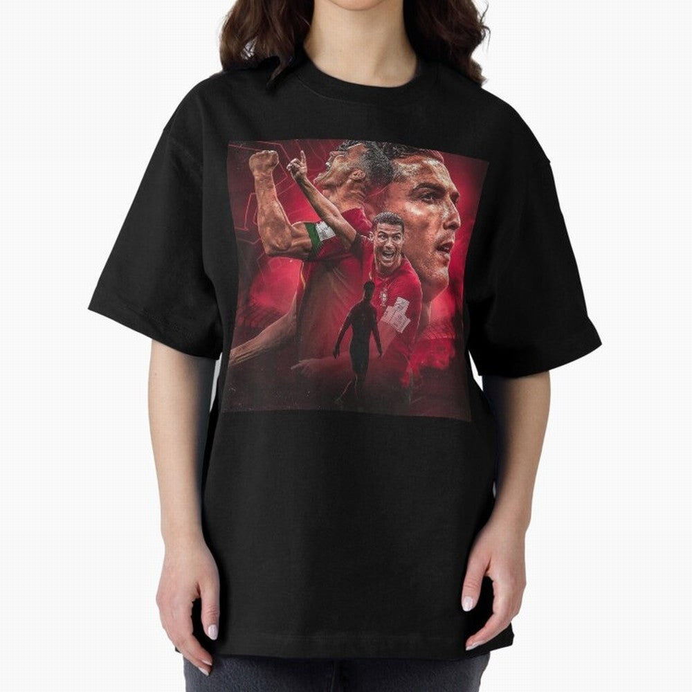 Cristiano Ronaldo - CR 7 Celebration Oversized T-Shirt Carry the FIFA World Cup 2026 Group Stage Journey through Messi Highlights, Portugal, Spain and Germany Pride, Retro Football Energy, Iconic Rivalries, Trophy Chase Drama and Stadium