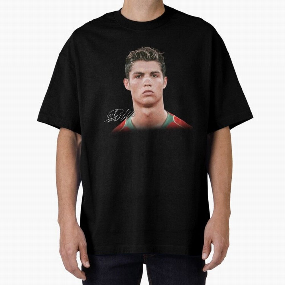 Cristiano Ronaldo T-Shirt Big Face Young Ronaldo Graphic Tee Oversized T-Shirt Show Up for the Glory of Global Football Passion for FIFA World Cup 2026 Group Stage, Filled with Messi, Neymar and Mbappe, Brazil, Portugal and Argentina, Soccer
