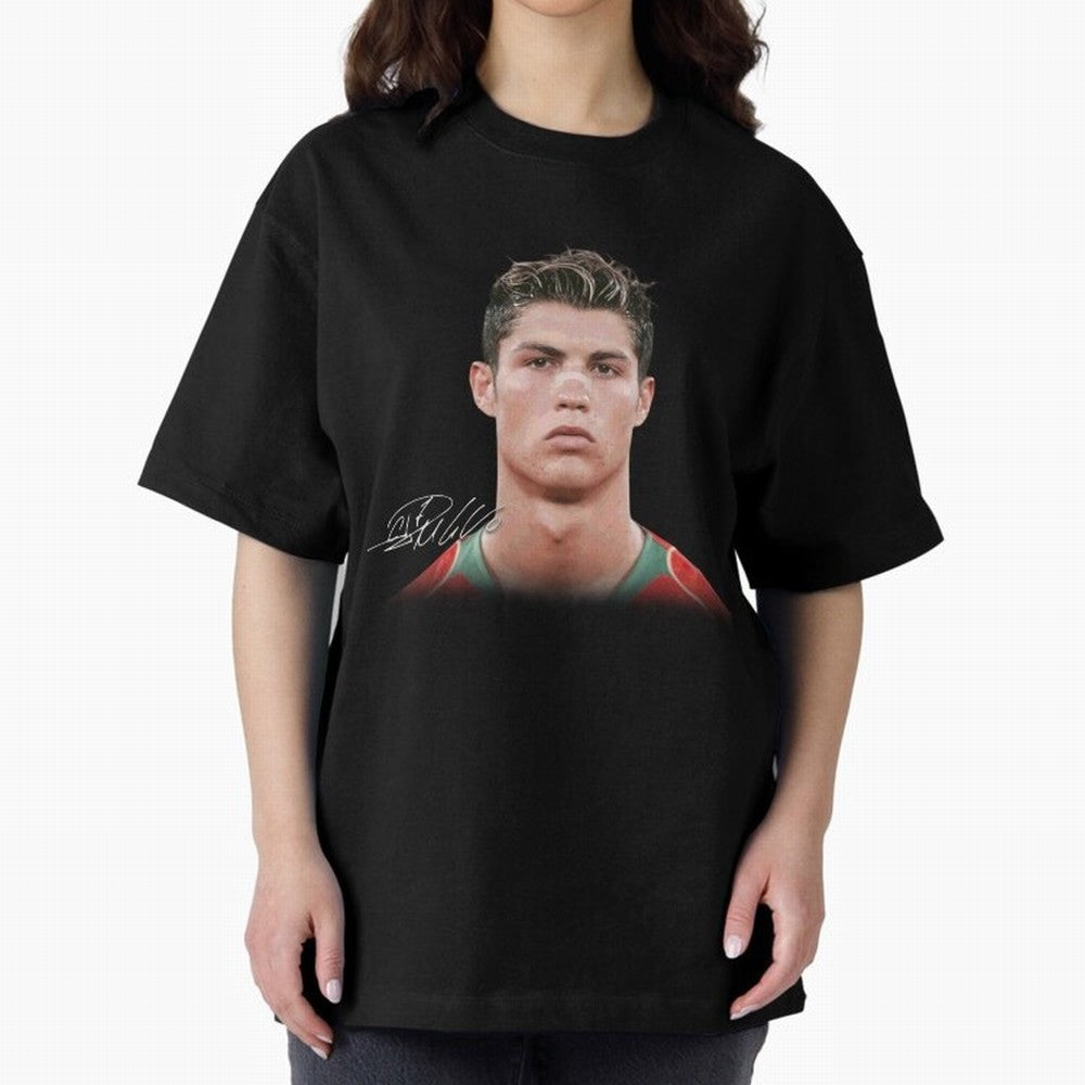 Cristiano Ronaldo T-Shirt Big Face Young Ronaldo Graphic Tee Oversized T-Shirt Show Up for the Glory of Global Football Passion for FIFA World Cup 2026 Group Stage, Filled with Messi, Neymar and Mbappe, Brazil, Portugal and Argentina, Soccer