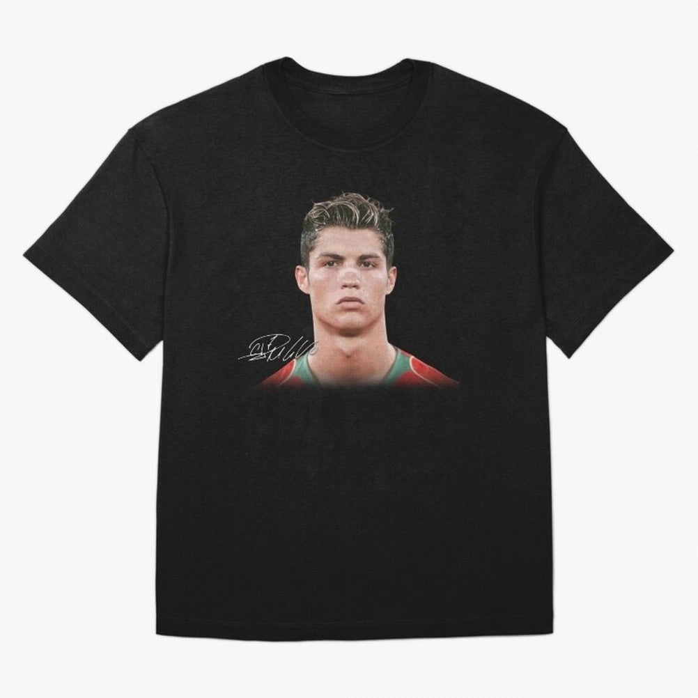 Cristiano Ronaldo T-Shirt Big Face Young Ronaldo Graphic Tee Oversized T-Shirt Show Up for the Glory of Global Football Passion for FIFA World Cup 2026 Group Stage, Filled with Messi, Neymar and Mbappe, Brazil, Portugal and Argentina, Soccer