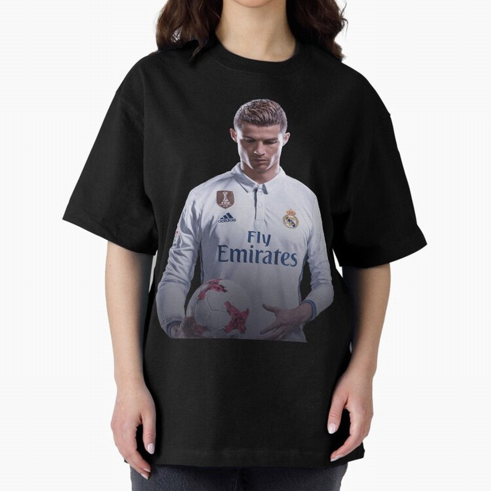 Ronaldo Madrid Jersey Poster Oversized T-Shirt Celebrate Unforgettable Nights in Global Football Passion for FIFA World Cup 2026 Group Stage, Built around CR7 and Messi, Brazil, Portugal and Argentina, Football Passion, Legendary Performances,