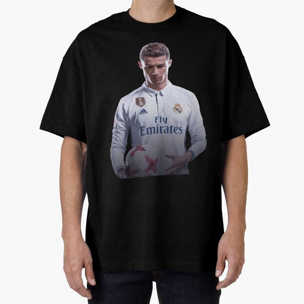 Ronaldo Madrid Jersey Poster Oversized T-Shirt Celebrate Unforgettable Nights in Global Football Passion for FIFA World Cup 2026 Group Stage, Built around CR7 and Messi, Brazil, Portugal and Argentina, Football Passion, Legendary Performances,
