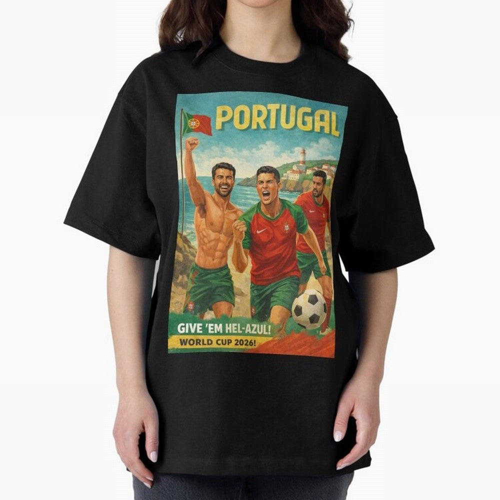 Portugal Hel-Azul Spirit at Cabo da Roca and Bel¨¦m Tower for FIFA World Cup 2026 Oversized T-Shirt Keep the Match Day Mood of Global Football Passion for FIFA World Cup 2026 Group Stage, with Neymar, Haaland and Cristiano Ronaldo, England and