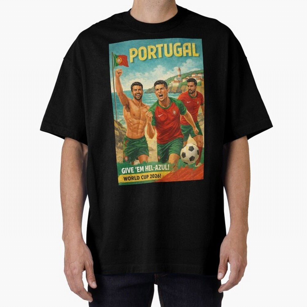 Portugal Hel-Azul Spirit at Cabo da Roca and Bel¨¦m Tower for FIFA World Cup 2026 Oversized T-Shirt Keep the Match Day Mood of Global Football Passion for FIFA World Cup 2026 Group Stage, with Neymar, Haaland and Cristiano Ronaldo, England and