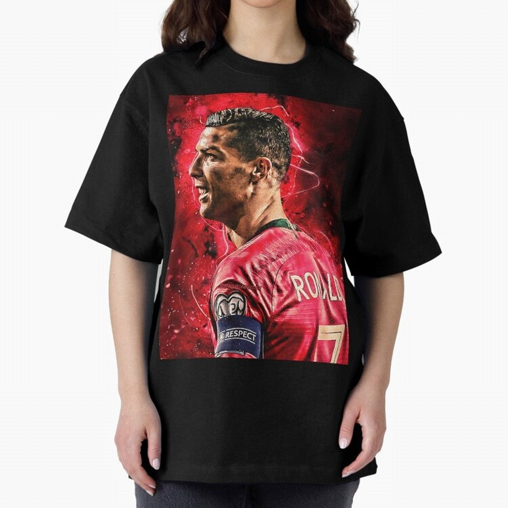 R-o-n-a-l-d-o Design Wallpaper Oversized T-Shirt Bring Home Global Football Passion for FIFA World Cup 2026, Highlighting Messi and Cristiano Ronaldo, England, France and Netherlands, Championship Spirit, Famous Goals, Roaring Crowds and