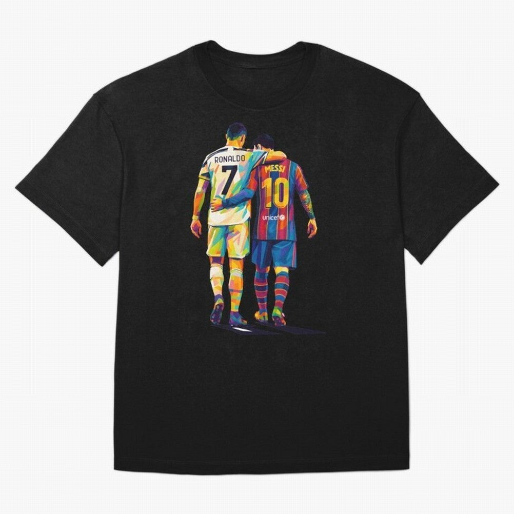 Cristiano Ronaldo and Messi Wpap Art Oversized T-Shirt Upgrade Match Day Hype around FIFA World Cup 2026, Mbappe and Neymar, Argentina, Retro Football Energy, Iconic Rivalries, Trophy Chase Drama and Stadium Atmosphere; Ideal for Football Dads,