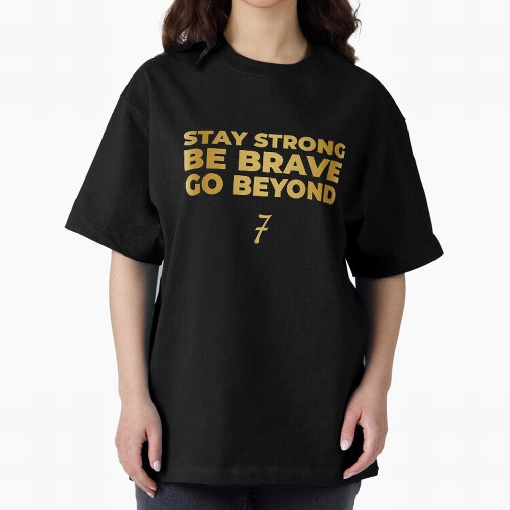 Stay Strong, Be Brave, Go Beyond (Gold Edition) Oversized T-Shirt Join the Countdown to Global Football Passion for FIFA World Cup 2026 Group Stage, Connected to Haaland, Argentina and Brazil, Football History, Final Match Energy, Crowd Noise and