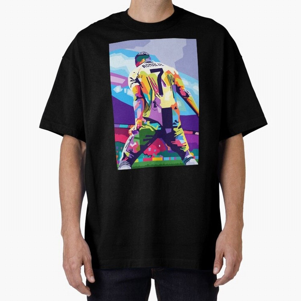 Cristiano Ronaldo Celebration Wpap Pop Art Oversized T-Shirt Celebrate Unforgettable Nights in FIFA World Cup 2026 Spirit, Celebrating England, Haaland, Game Day Rituals, Football Legends, Country Pride and the Road to the Final; Great for Watch