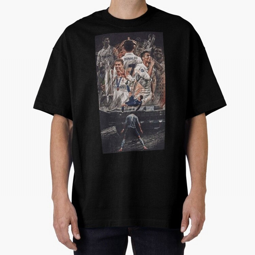 Cristiano Ronaldo Oversized T-Shirt Show Support during Global Football Passion for FIFA World Cup 2026 Group Stage, Highlighting Messi and Cristiano Ronaldo, Brazil, Retro Football Energy, Iconic Rivalries, Trophy Chase Drama and Stadium