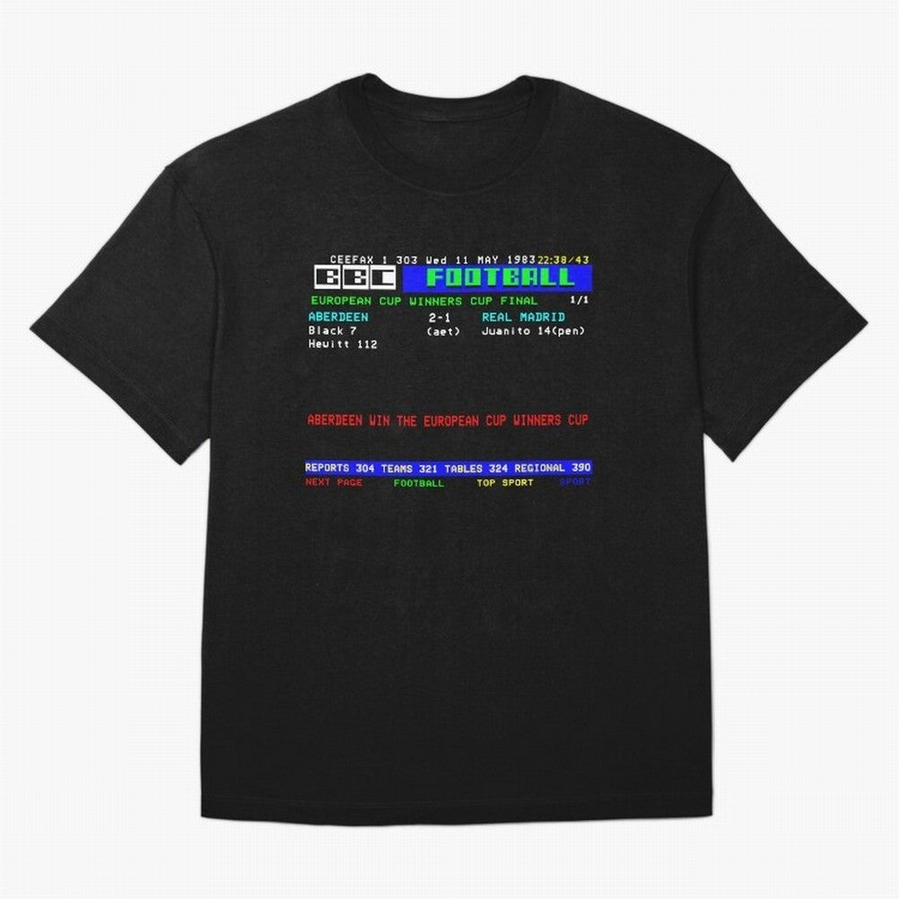 Aberdeen Cup Winners Cup Final 1983 CEEFAX Oversized T-Shirt Cheer for Global Football Passion for FIFA World Cup 2026, Centered on Neymar, Haaland and Cristiano Ronaldo, Argentina and Brazil, Match Day Excitement, Supporter Culture, Golden Goals