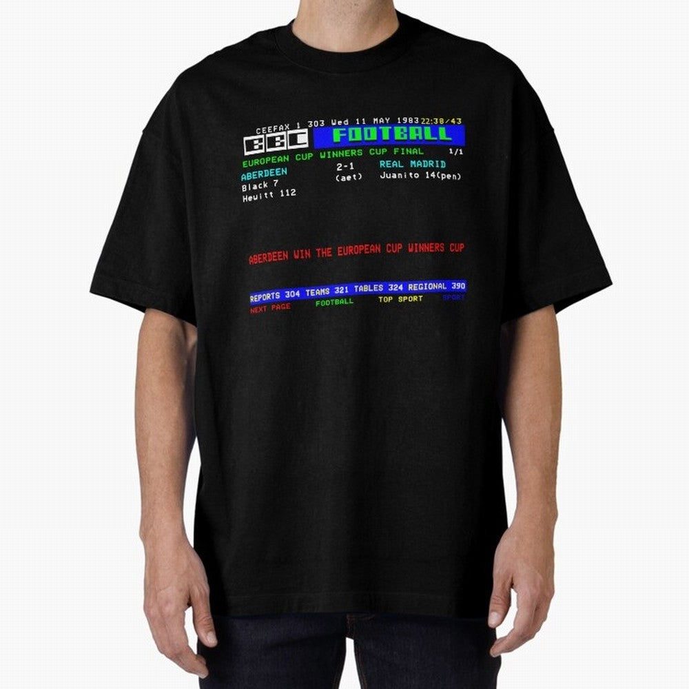 Aberdeen Cup Winners Cup Final 1983 CEEFAX Oversized T-Shirt Cheer for Global Football Passion for FIFA World Cup 2026, Centered on Neymar, Haaland and Cristiano Ronaldo, Argentina and Brazil, Match Day Excitement, Supporter Culture, Golden Goals