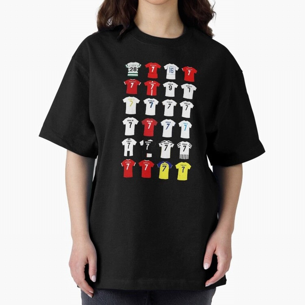 Cristiano Ronaldo Football Shirt Oversized T-Shirt Elevate the FIFA World Cup 2026 Group Stage Journey through Messi and Cristiano Ronaldo Highlights, Spain Pride, Vintage Soccer Flavor, Modern Football Stars, National Flags and Final Night
