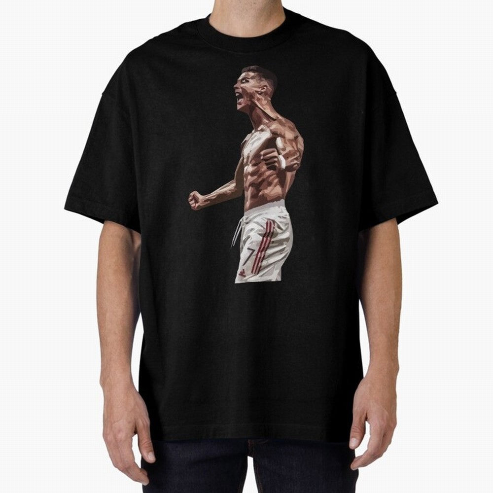 Cristiano Ronaldo - Celebration - CR7 - Black Oversized T-Shirt Back the Journey through FIFA World Cup 2026 USA Canada Mexico Built around Mbappe and Neymar, Brazil, Portugal and Argentina Energy, Champion Mindset, Group Stage Buzz, Knockout