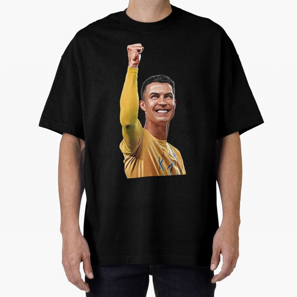 Cristiano Ronaldo - CR 7 Celebration Oversized T-Shirt Capture Global Football Passion for FIFA World Cup 2026, with Mbappe and Neymar, England and Germany, Supporter Pride, Iconic Celebrations, Legendary Names and Global Match Day Energy; Perfect