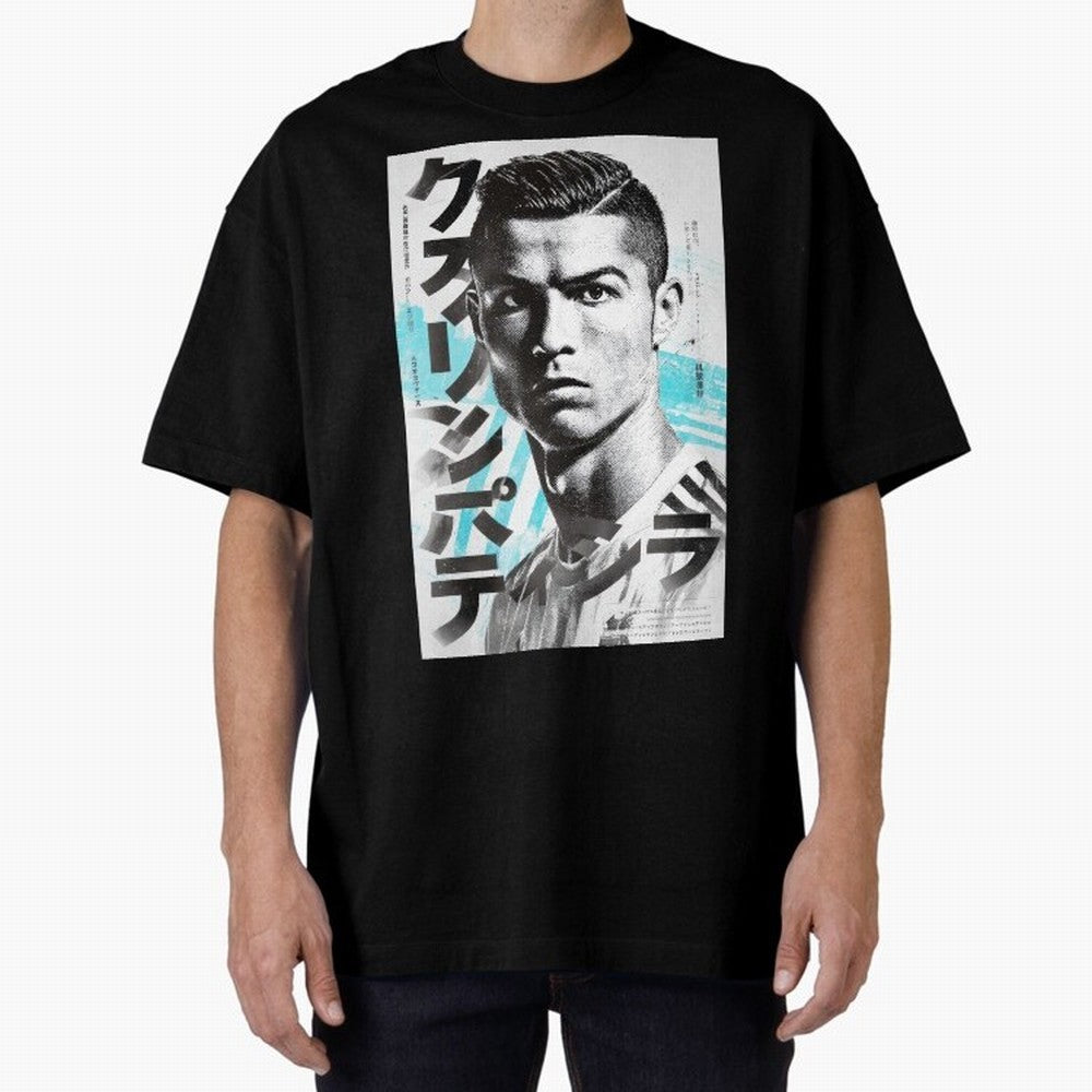 Cristiano Japanese Poster Oversized T-Shirt Celebrate Soccer Greatness during the FIFA World Cup 2026 Group Stage Journey through Cristiano Ronaldo, Haaland and CR7 Highlights, Netherlands Pride, Championship Spirit, Famous Goals, Roaring Crowds