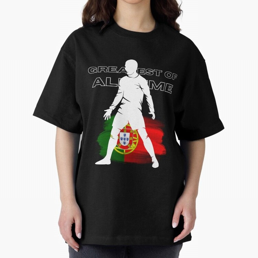 Cristiano Ronaldo Portugal Greatest Of All Time Oversized T-Shirt Keep the Match Day Mood of FIFA World Cup 2026 Group Stage for Fans of Messi, Neymar and Mbappe and Spain, Bringing Retro Football Energy, Iconic Rivalries, Trophy Chase Drama and