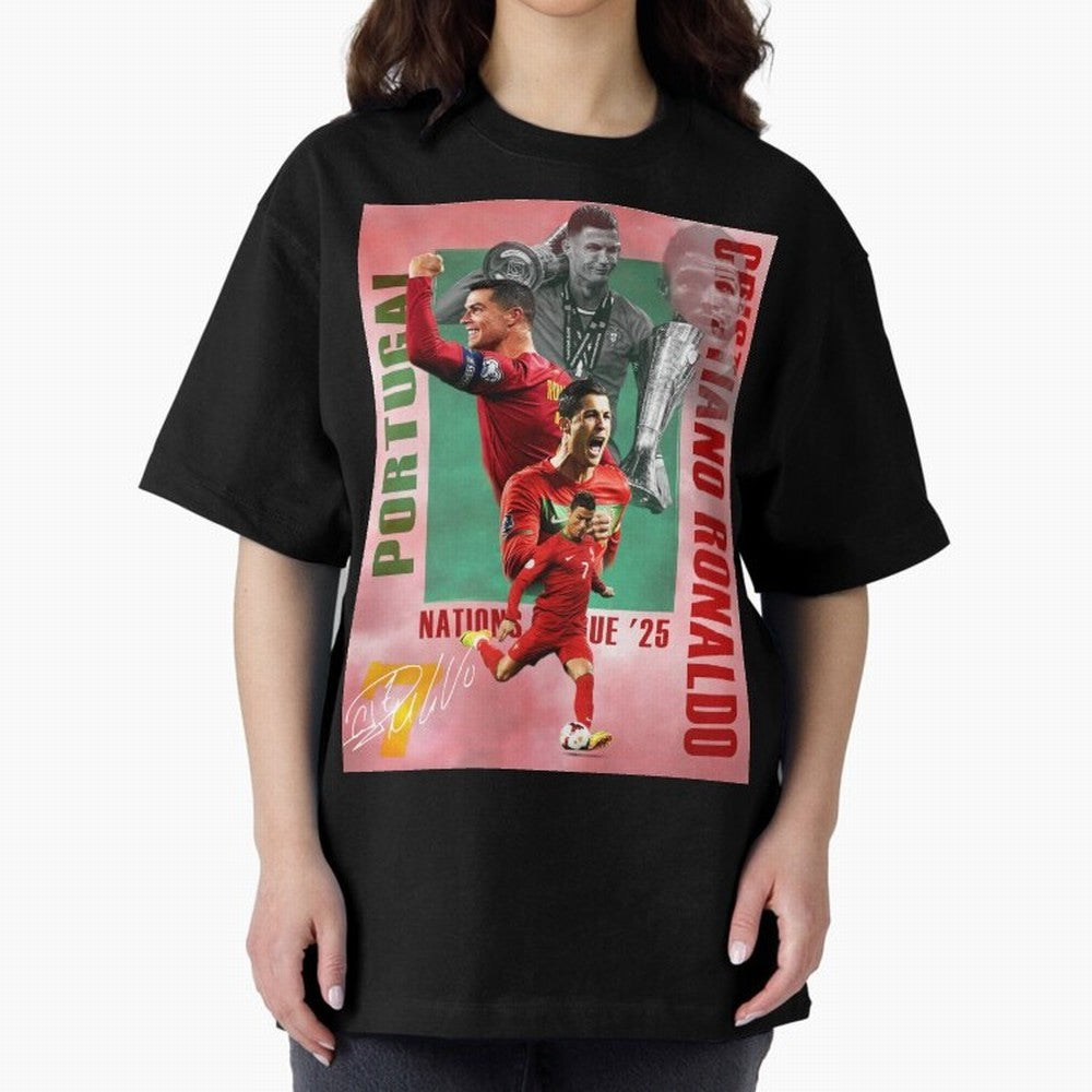 Cristiano Ronaldo Portugal Football Legend Oversized T-Shirt Bring International Match Energy to Global Football Passion for FIFA World Cup 2026 Group Stage, Driven by Messi, CR7 and Mbappe, Brazil, Global Supporter Spirit, Legendary Goals,