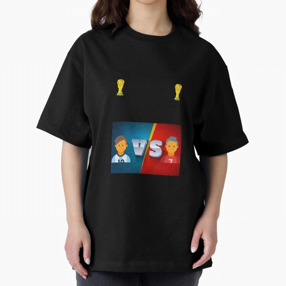 THE RONALDO VS MESSI Oversized T-Shirt Support Iconic Players in Global Football Passion for FIFA World Cup 2026 USA Canada Mexico, with CR7, Brazil, Portugal and Argentina, Stadium Chants, National Pride, Trophy Dreams and Unforgettable Football