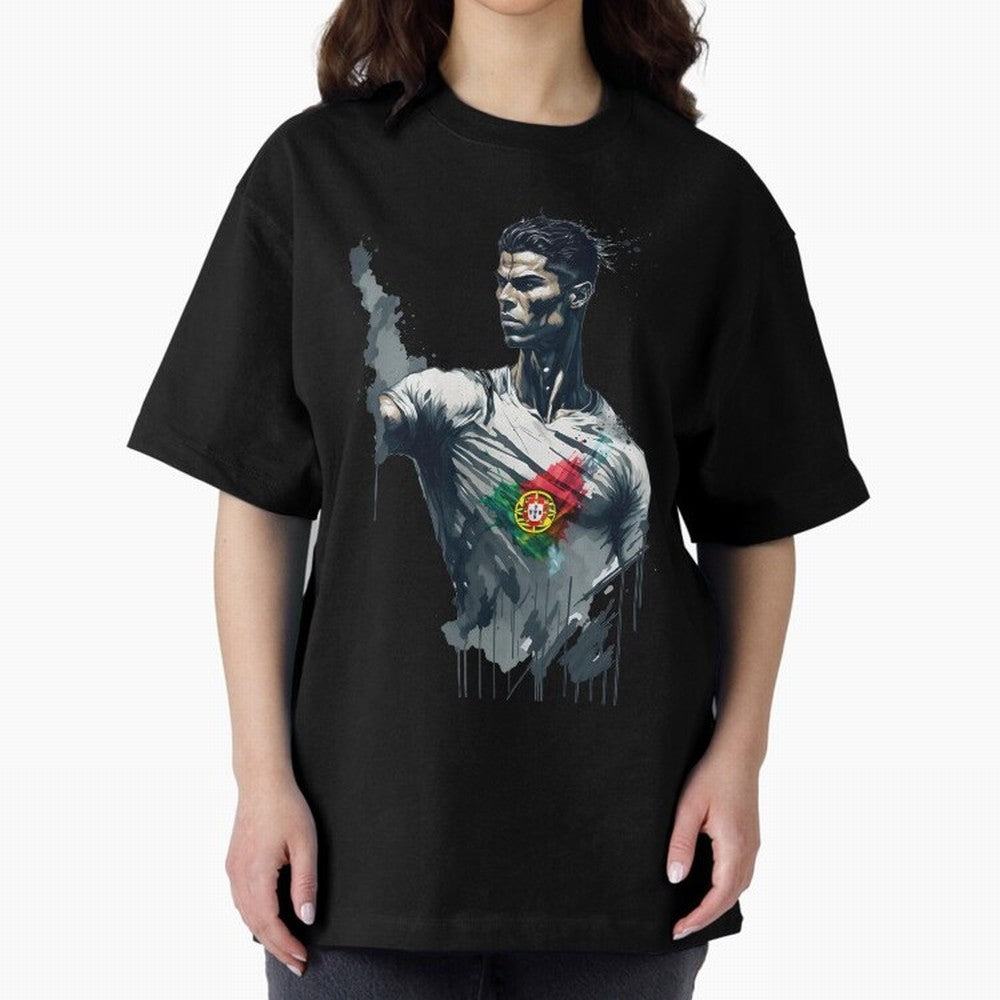 Cristiano Ronaldo splash art Oversized T-Shirt Show Your Love for FIFA World Cup 2026 Group Stage for Fans of Messi, CR7 and Mbappe and England, France and Netherlands, Bringing Classic Soccer Heritage, Championship Pressure, Fan Loyalty and