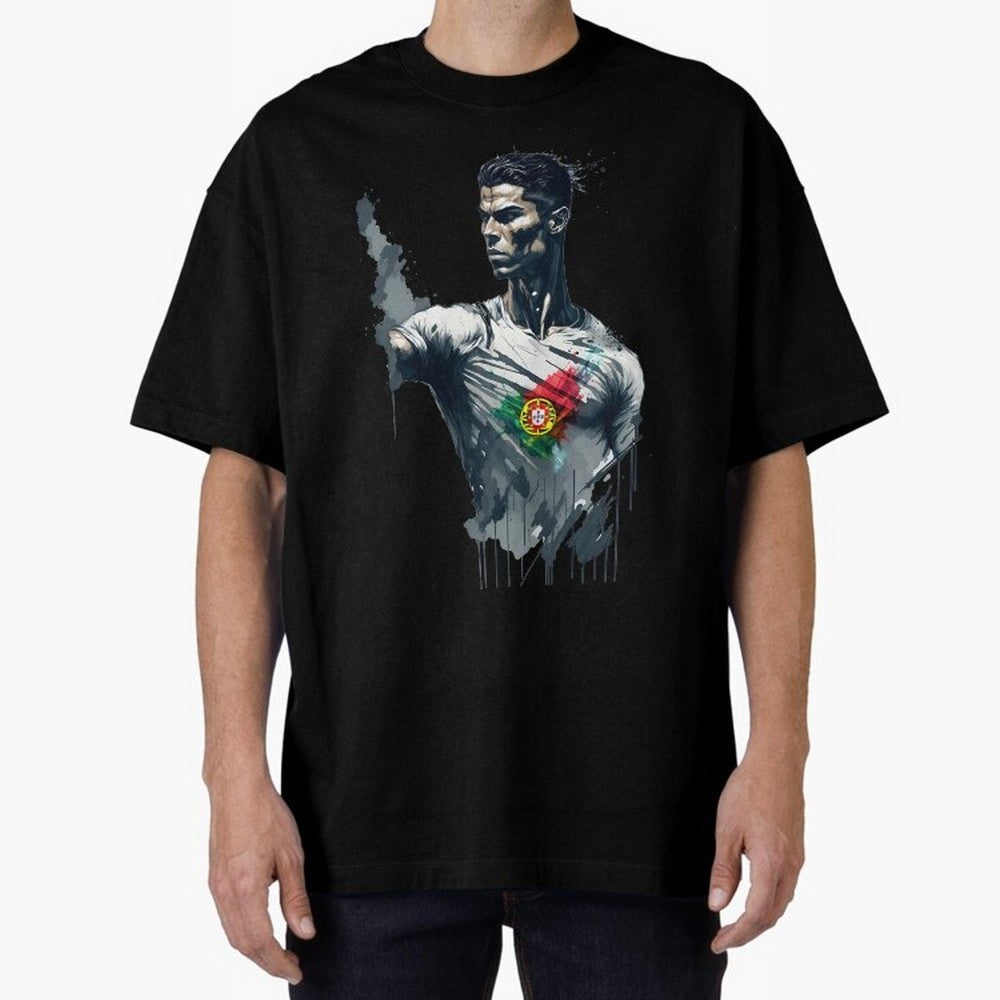Cristiano Ronaldo splash art Oversized T-Shirt Show Your Love for FIFA World Cup 2026 Group Stage for Fans of Messi, CR7 and Mbappe and England, France and Netherlands, Bringing Classic Soccer Heritage, Championship Pressure, Fan Loyalty and