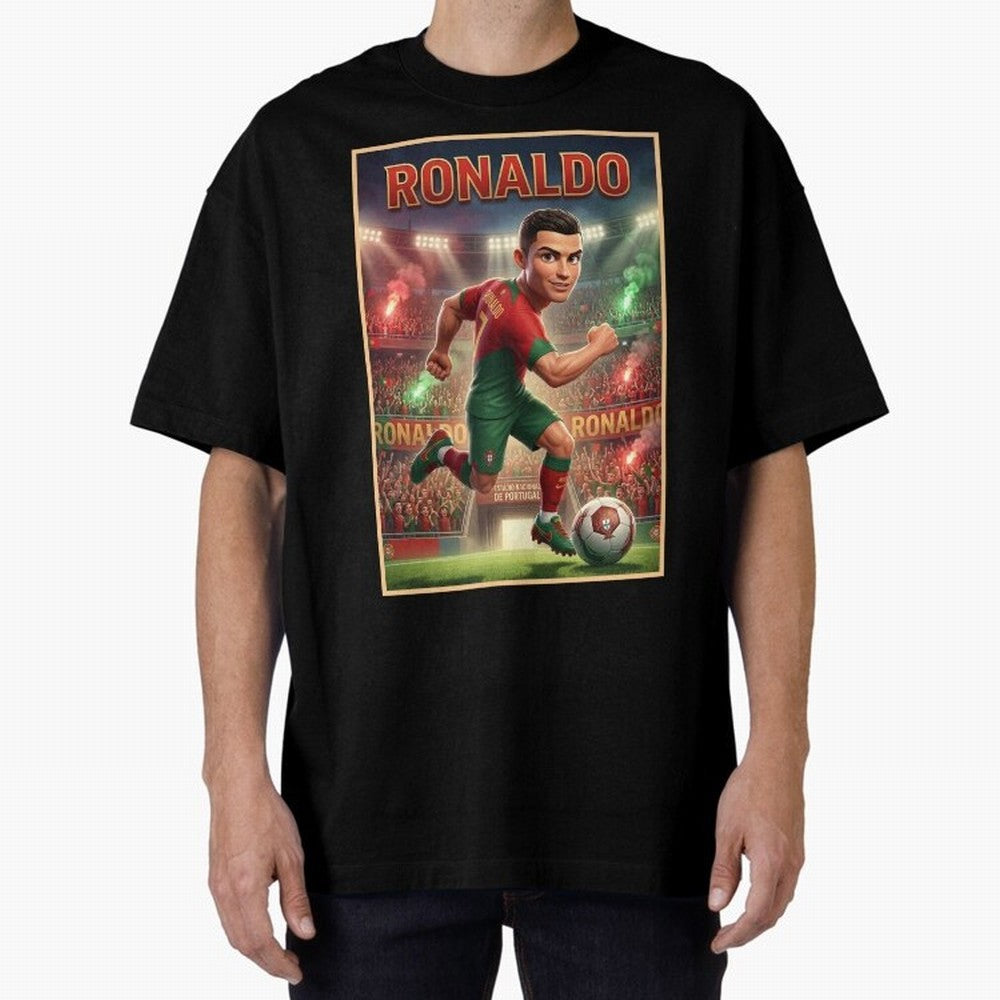 Ronaldo Oversized T-Shirt Bring World Football Passion into Global Football Passion for FIFA World Cup 2026, Driven by Messi, CR7 and Mbappe, Portugal, Football Festival Excitement, Trophy Ambitions, Country Rivalries and Star Player Buzz; Perfect