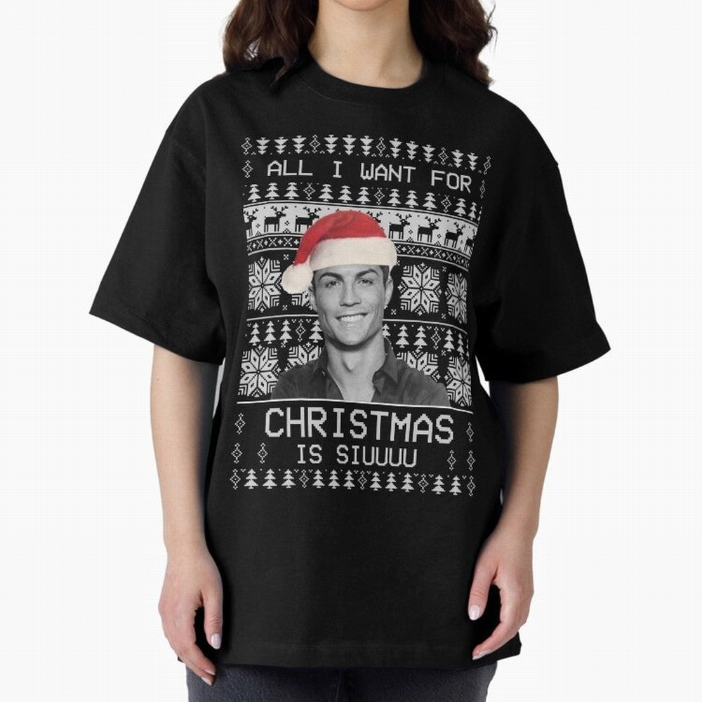 cristiano ronaldo siuuu funny christmas sweater Oversized T-Shirt Support the Legends of FIFA World Cup 2026 Group Stage Spirit, Inspired by Portugal, Messi, CR7 and Mbappe, Classic Soccer Heritage, Championship Pressure, Fan Loyalty and