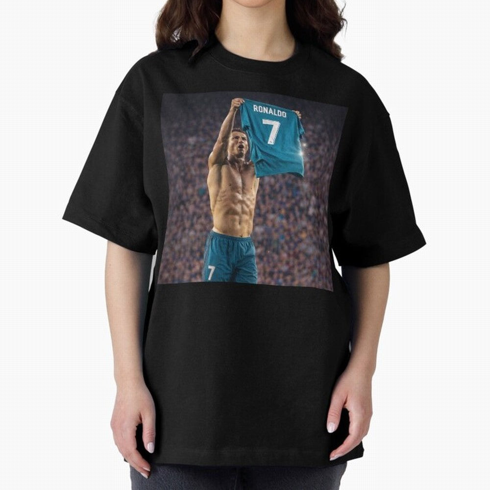 Ronaldo Holding Number Seven Shirt Oversized T-Shirt Bring Retro Soccer Energy to FIFA World Cup 2026 Group Stage Spirit, Capturing England, Neymar, Classic Soccer Heritage, Championship Pressure, Fan Loyalty and International Pride; Great for