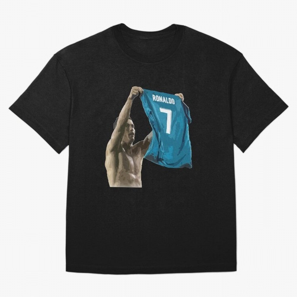 Cristiano Ronaldo celebration goal against Barcelona Oversized T-Shirt Celebrate Football Heritage in Global Football Passion for FIFA World Cup 2026 Group Stage, Celebrating Haaland and Mbappe, England, France and Netherlands, Vintage Soccer