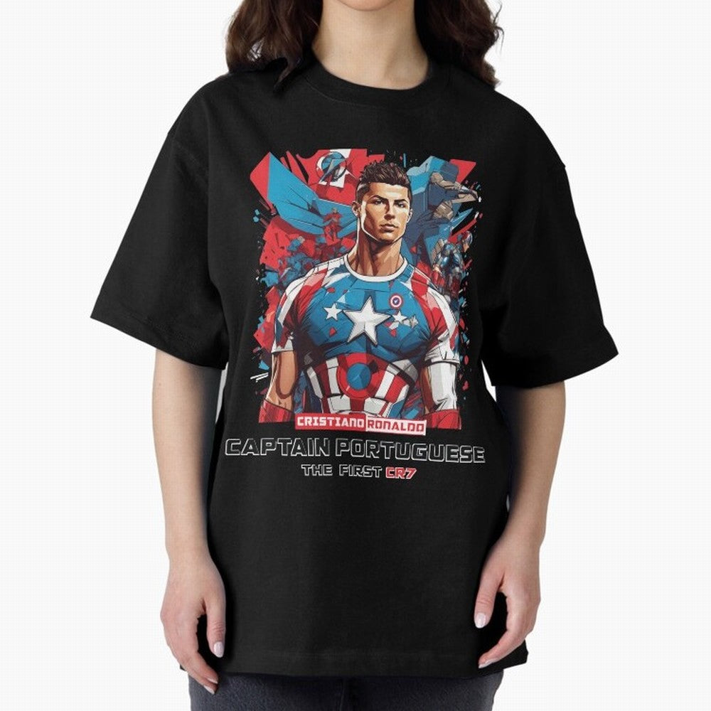 Cristiano Ronaldo Captain Portuguese Oversized T-Shirt Relive Match Day Hype around FIFA World Cup 2026, Cristiano Ronaldo, Argentina, France and Brazil, Stadium Memories, Football Loyalty, International Chants and Championship Tradition; Perfect