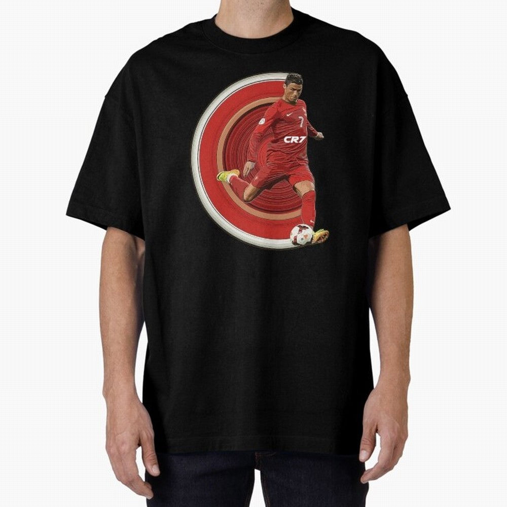 Cristiano Ronaldo Circular Pixel Art Oversized T-Shirt Honor the Beautiful Game during Match Day Hype around FIFA World Cup 2026 USA Canada Mexico, Cristiano Ronaldo, Haaland and CR7, England and Germany, Football Festival Excitement, Trophy